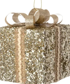 Intratuin kerst ornament Lahja cadeau goud glitter 8 x 8 x 12 cm