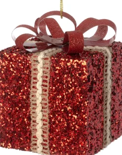 Intratuin kerst ornament Lahja cadeau rood glitter 8 x 8 x 12 cm