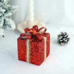 Intratuin kerst ornament Lahja cadeau rood glitter 8 x 8 x 12 cm