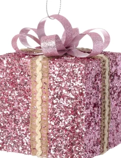 Intratuin kerst ornament Lahja cadeau roze glitter 8 x 8 x 12 cm