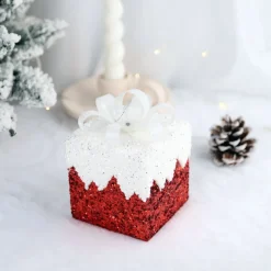 Intratuin kerst ornament Lahja cadeau rood sneeuw 8 x 8 x 12 cm