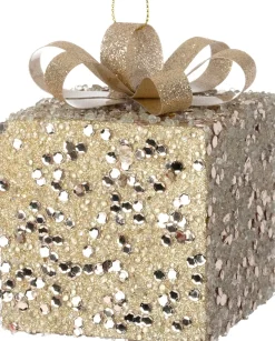 Intratuin kerst ornament Lahja cadeau goud bepareld 8 x 8 x 12 cm