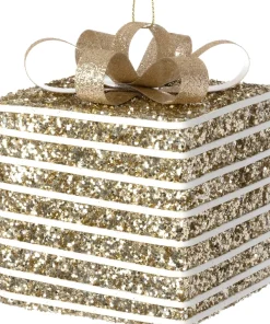 Intratuin kerst ornament Lahja cadeau goud streep 8 x 8 x 12 cm
