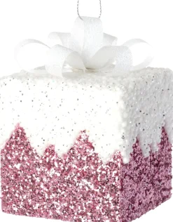 Intratuin kerst ornament Lahja cadeau roze sneeuw 8 x 8 x 12 cm