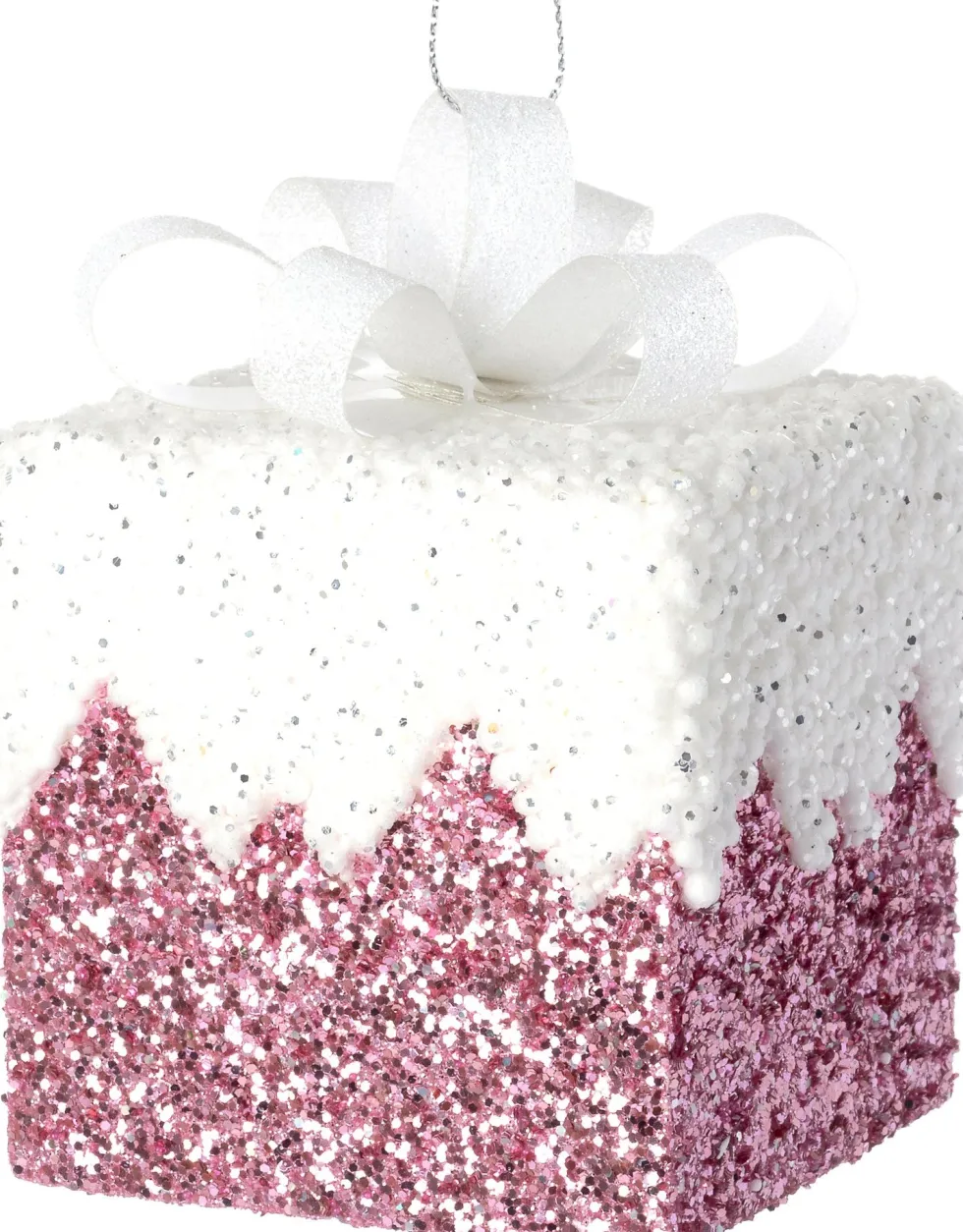 Intratuin kerst ornament Lahja cadeau roze sneeuw 8 x 8 x 12 cm