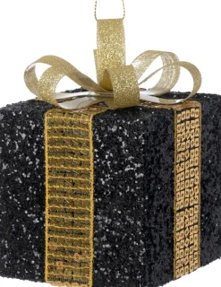 Intratuin kerst ornament Lahja cadeau zwart glitter 8 x 8 x 12 cm