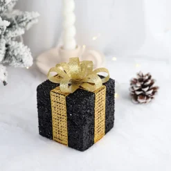 Intratuin kerst ornament Lahja cadeau zwart glitter 8 x 8 x 12 cm