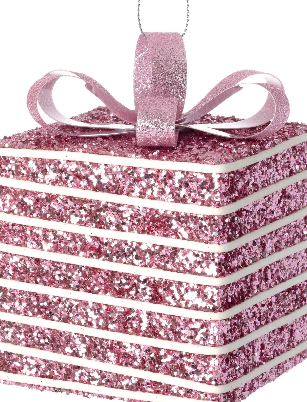 Intratuin kerst ornament Lahja cadeau roze streep 8 x 8 x 12 cm