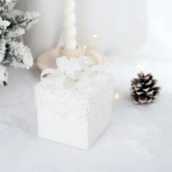 Intratuin kerst ornament Lahja cadeau wit sneeuw 8 x 8 x 12 cm