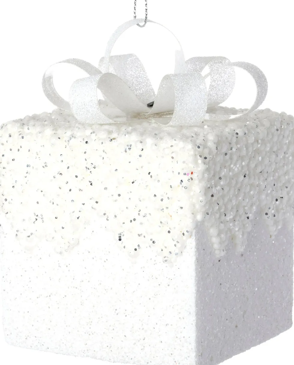 Intratuin kerst ornament Lahja cadeau wit sneeuw 8 x 8 x 12 cm
