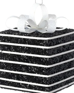 Intratuin kerst ornament Lahja cadeau zwart streep 8 x 8 x 12 cm