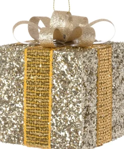 Intratuin kerst ornament Lahja cadeau goud pailletten 8 x 8 x 12 cm
