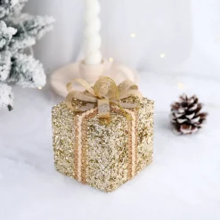 Intratuin kerst ornament Lahja cadeau goud glitter 6 x 6 x 8,5 cm