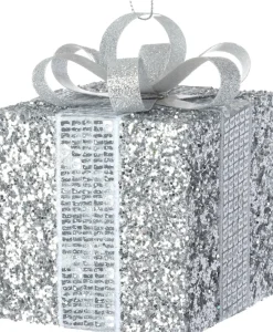 Intratuin kerst ornament Lahja cadeau zilver glitter 6 x 6 x 8,5 cm