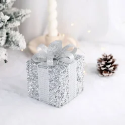 Intratuin kerst ornament Lahja cadeau zilver glitter 6 x 6 x 8,5 cm