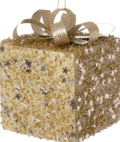 Intratuin kerst ornament Lahja cadeau goud sterren 6 x 6 x 8,5 cm
