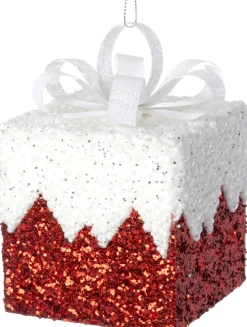 Intratuin kerst ornament Lahja cadeau rood sneeuw 6 x 6 x 8,5 cm