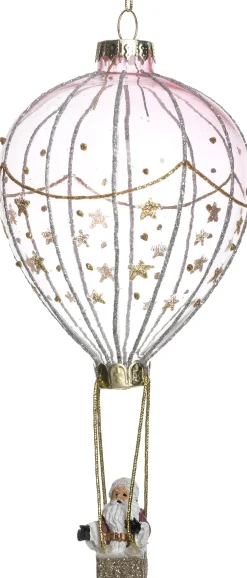 Intratuin kerst ornament luchtballon roze / transparant 8 x 10,8 x 17,3 cm