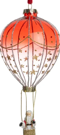 Intratuin kerst ornament luchtballon rood / transparant 8 x 10,8 x 17,3 cm