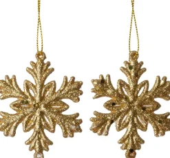 Intratuin kerst ornament Milou sneeuwvlok goud 5,5 x 1 x 6,5 cm 2 stuks