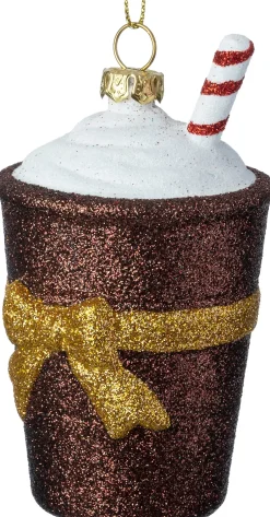 Intratuin kerst ornament milkshake bruin / goud / wit 6,2 x 6,2 x 11 cm