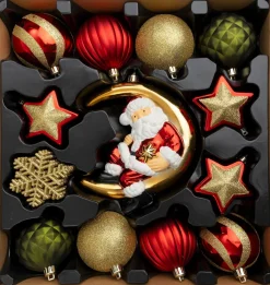 Intratuin kerst ornament mix Mesick rood / goud / groen D 7,5 - 18 cm 23-delig