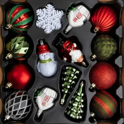 Intratuin kerst ornament mix Mesick rood / wit / groen D 6 - 11 cm 25-delig