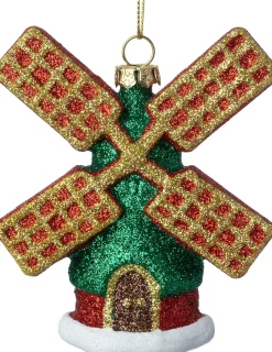 Intratuin kerst ornament molen rood / goud / groen 9 x 5 x 10,3 cm