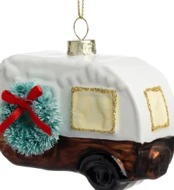 Intratuin kerst ornament Nivar caravan bruin / wit 8 x 4 x 7 cm