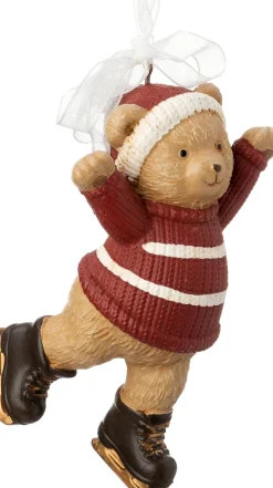 Intratuin kerst ornament Niva beer op schaatsen rood / bruin 4,6 x 4 x 9 cm