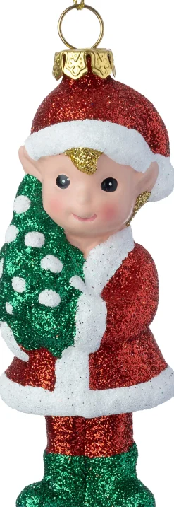Intratuin kerst ornament Olfa elf kerstboom rood / wit / groen 4,3 x 3,9 x 11,5 cm