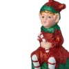Intratuin kerst ornament Olfa elf cadeau zittend rood / goud / groen 6,1 x 5 x 13,3 cm