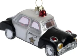 Intratuin kerst ornament politieauto zwart / wit 10 x 4,5 x 5 cm