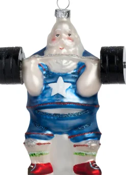 Intratuin kerst ornament powerlifter blauw / wit 10,1 x 5,3 x 12,6 cm