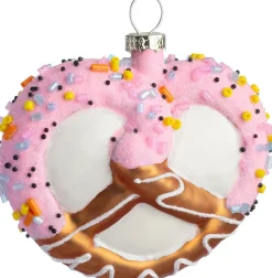 Intratuin kerst ornament pretzel met glazuur roze / bruin 7,8 x 3,7 x 7 cm