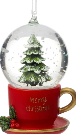 Intratuin kerst ornament Ravi sneeuwbol kopje rood / groen 5 x 4,5 x 7 cm