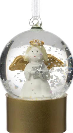 Intratuin kerst ornament Ravi sneeuwbol engel wit / goud D 4,5 H 6,8 cm