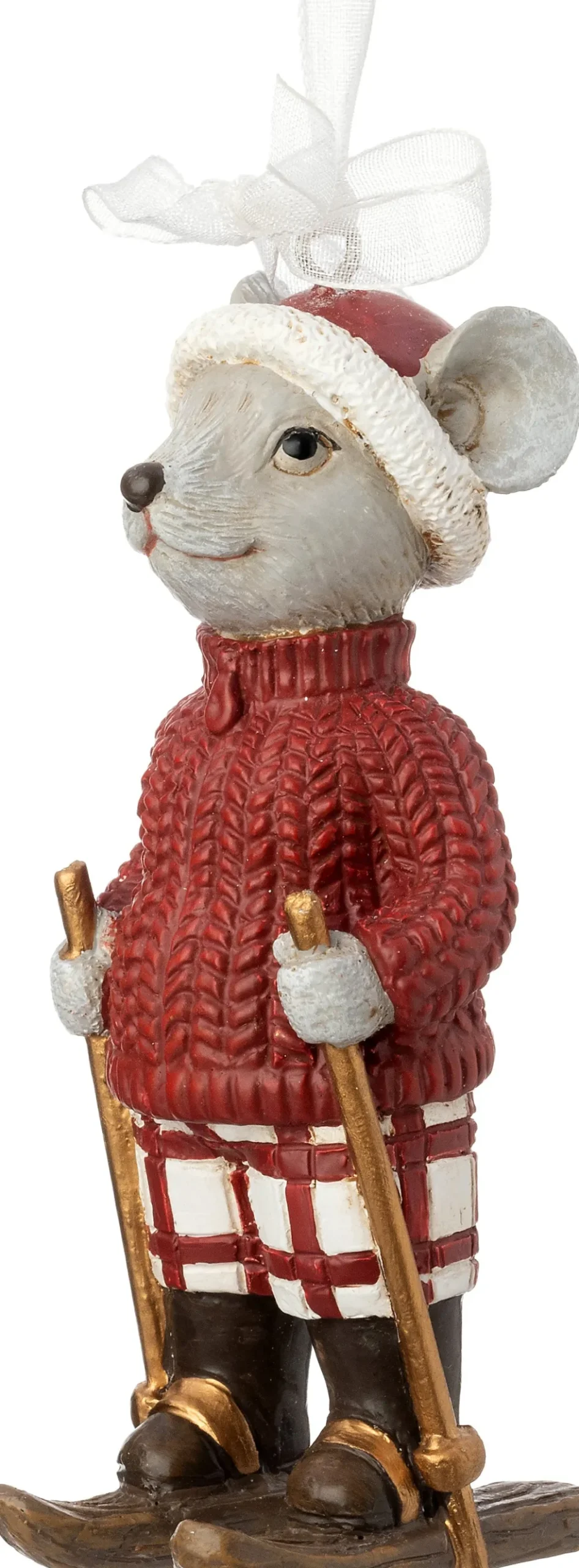 Intratuin kerst ornament Rumi muis ski rood / grijs 4 x 4,5 x 10,3 cm