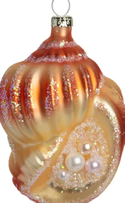 Intratuin kerst ornament schelp oranje / wit 6,5 x 6 x 9,4 cm