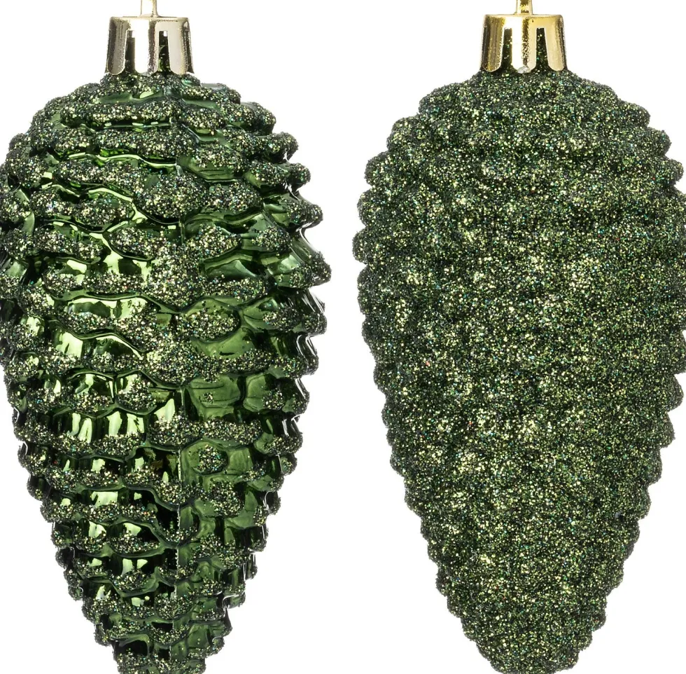 Intratuin kerst ornament Sien dennenappel donkergroen D 5 H 10 cm 4 stuks