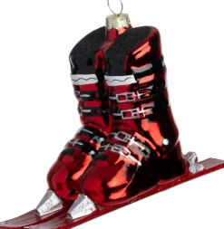 Intratuin kerst ornament ski laarzen rood 13,6 x 6 x 8,3 cm