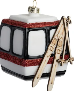 Intratuin kerst ornament skilift wit / rood 6,5 x 6,5 x 8 cm