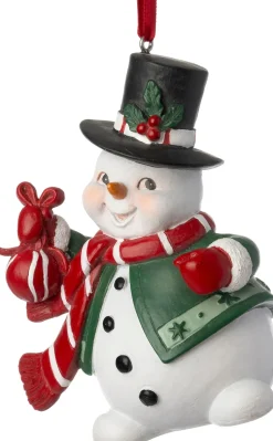Intratuin kerst ornament sneeuwpop wit / groen 7,4 x 5,3 x 10 cm