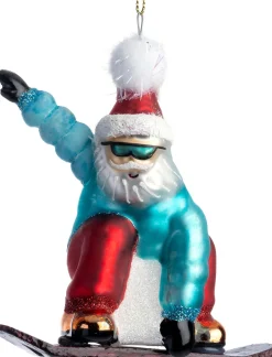 Intratuin kerst ornament snowboarder rood / blauw 10,6 x 5,4 x 10,6 cm