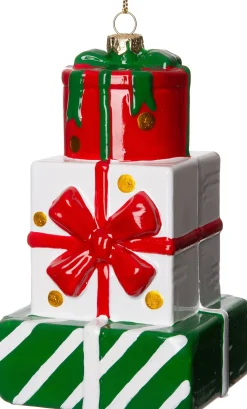 Intratuin kerst ornament stapel cadeaus rood D 7,6 H 12,6 cm