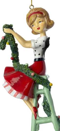 Intratuin kerst ornament Suzy meisje met guirlande rood / wit 6,6 x 6,1 x 14,7 cm