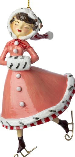 Intratuin kerst ornament Suzy meisje met schaatsen roze 8,5 x 6,5 x 14,2 cm