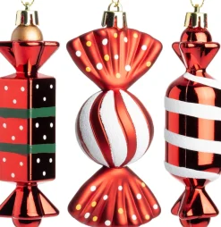 Intratuin kerst ornament Taffy rood / wit 10,5 x 3,5 x 12 cm 3-delig