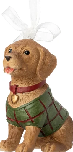 Intratuin kerst ornament Vico hond met trui bruin 3,4 x 6,4 x 8 cm