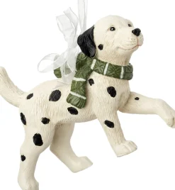 Intratuin kerst ornament Vico hond met sjaal wit / zwart 9,5 x 3,3 x 6,8 cm